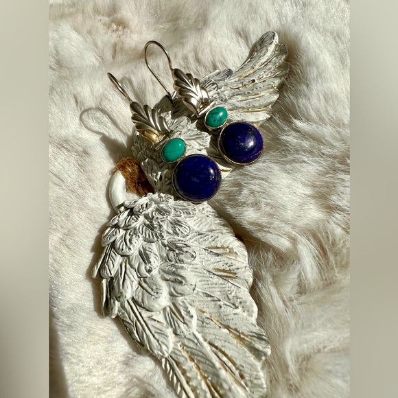 Pure Sterling Silver, Lapis Lazuli and Amazonite stone earrings. - Picture 1 of 5